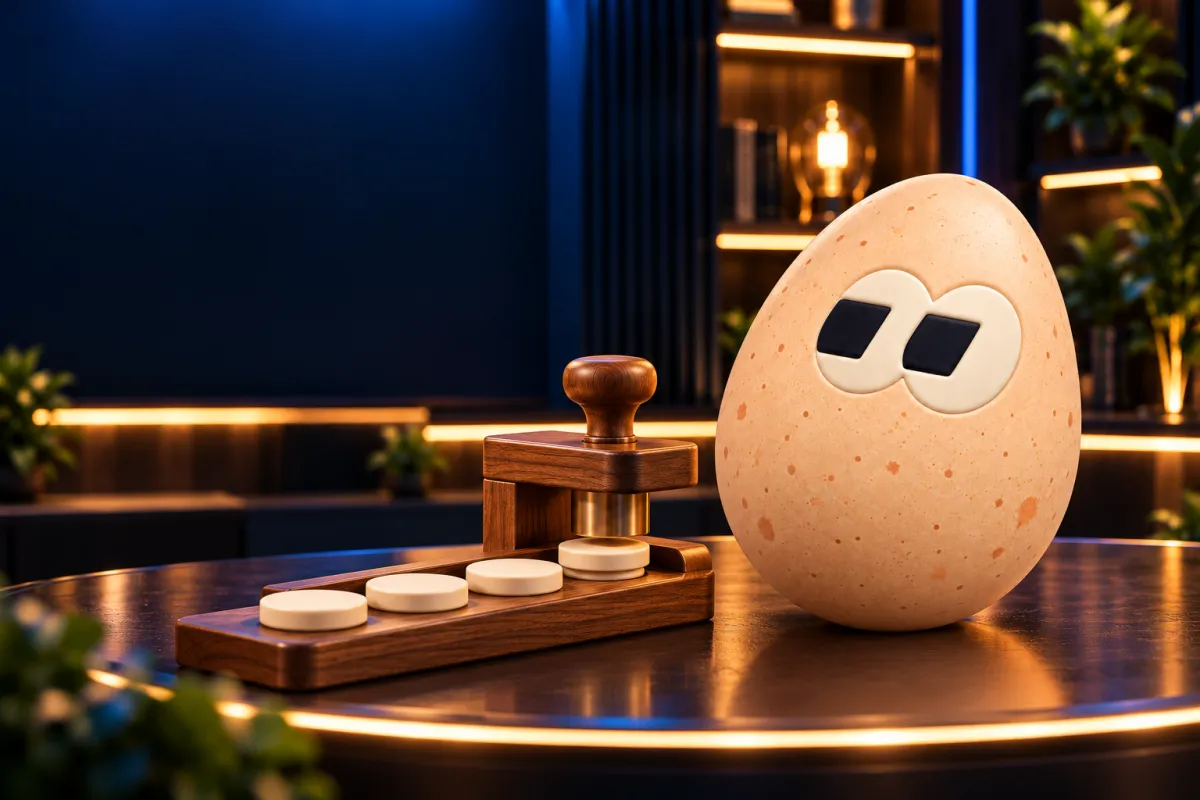The FOMOEgg egg in the studio, illustrating: How do memecoins work?