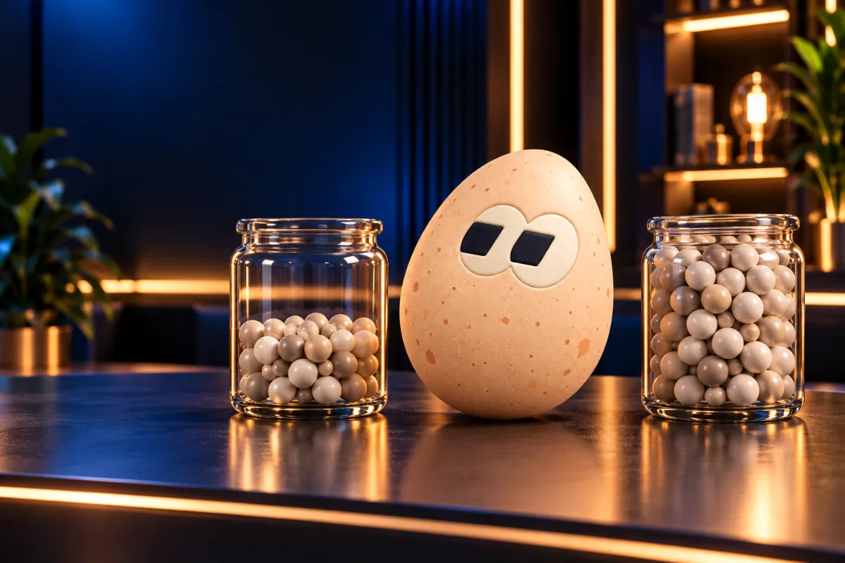 The FOMOEgg egg in the studio, illustrating: What is the difference between market cap and FDV?