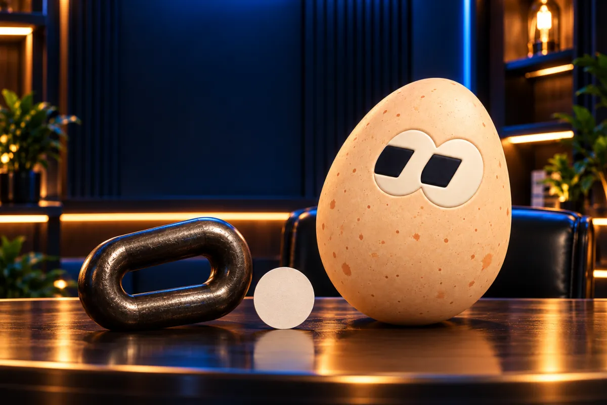 The FOMOEgg egg in the studio, illustrating: What is the difference between a memecoin and a cryptocurrency?