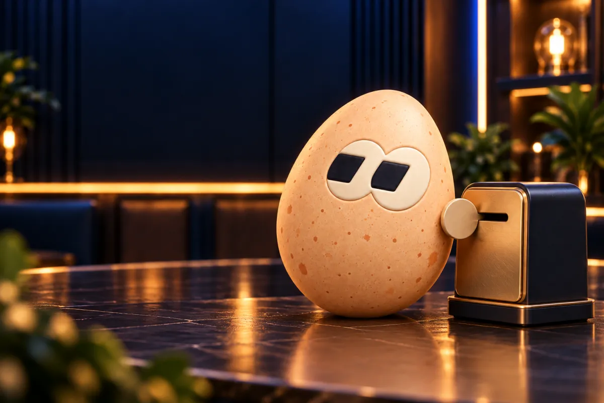 The FOMOEgg egg in the studio, illustrating: What are gas fees?