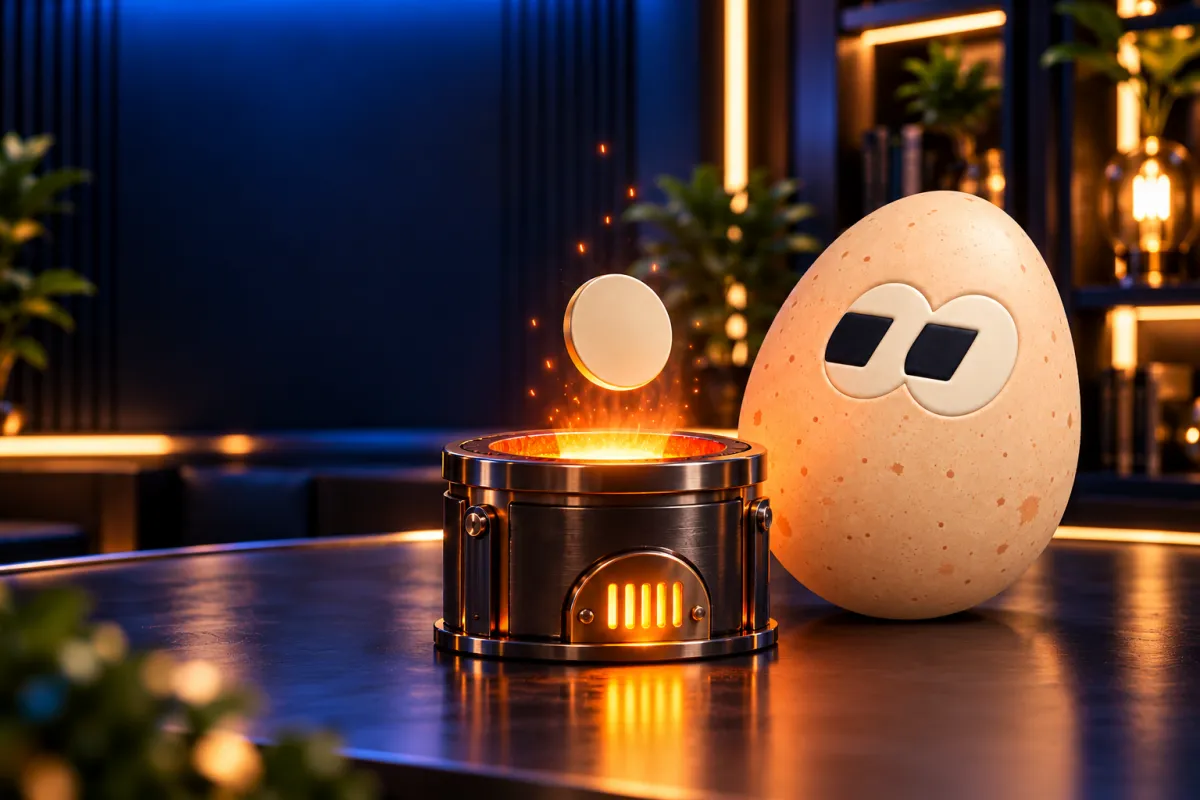 The FOMOEgg egg in the studio, illustrating: What does it mean to burn a token?