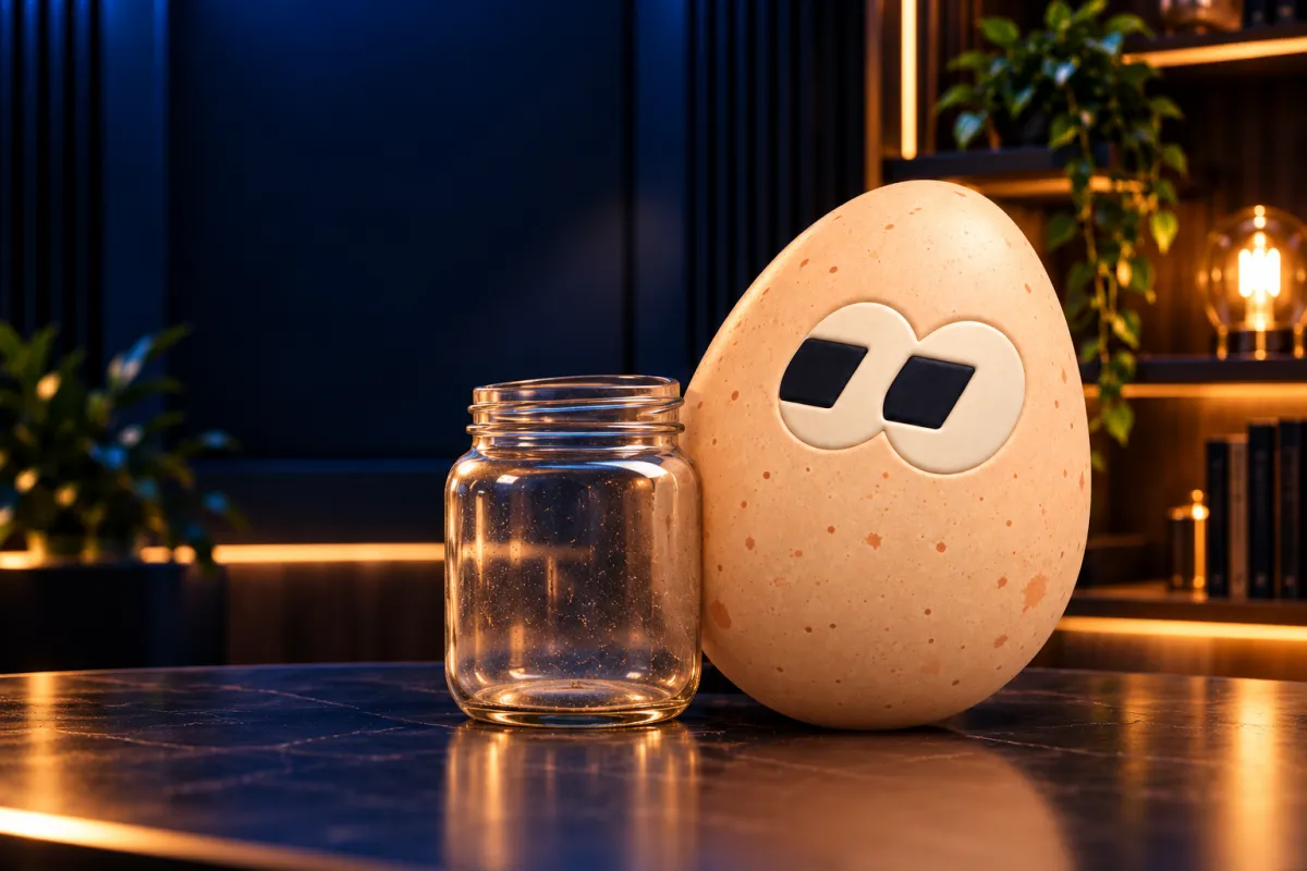 The FOMOEgg egg in the studio, illustrating: What happens to a dead memecoin?