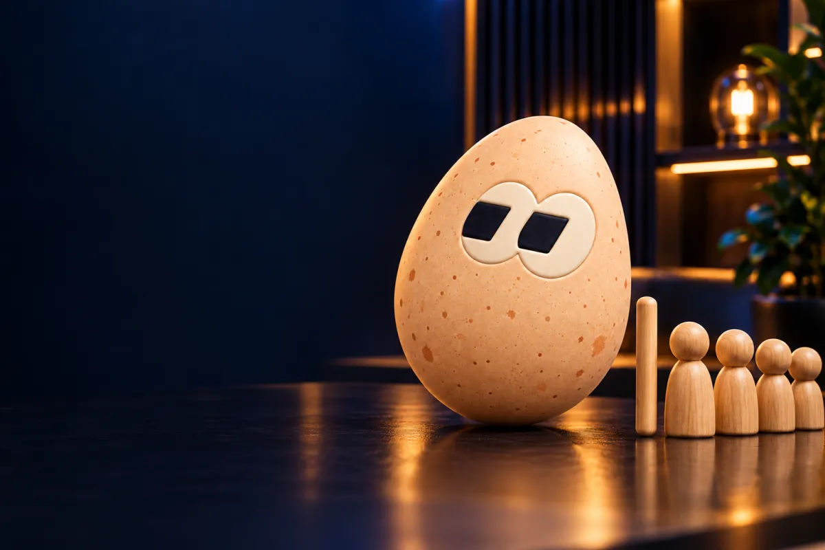 The FOMOEgg egg in the studio, illustrating: What does CTO mean in crypto?