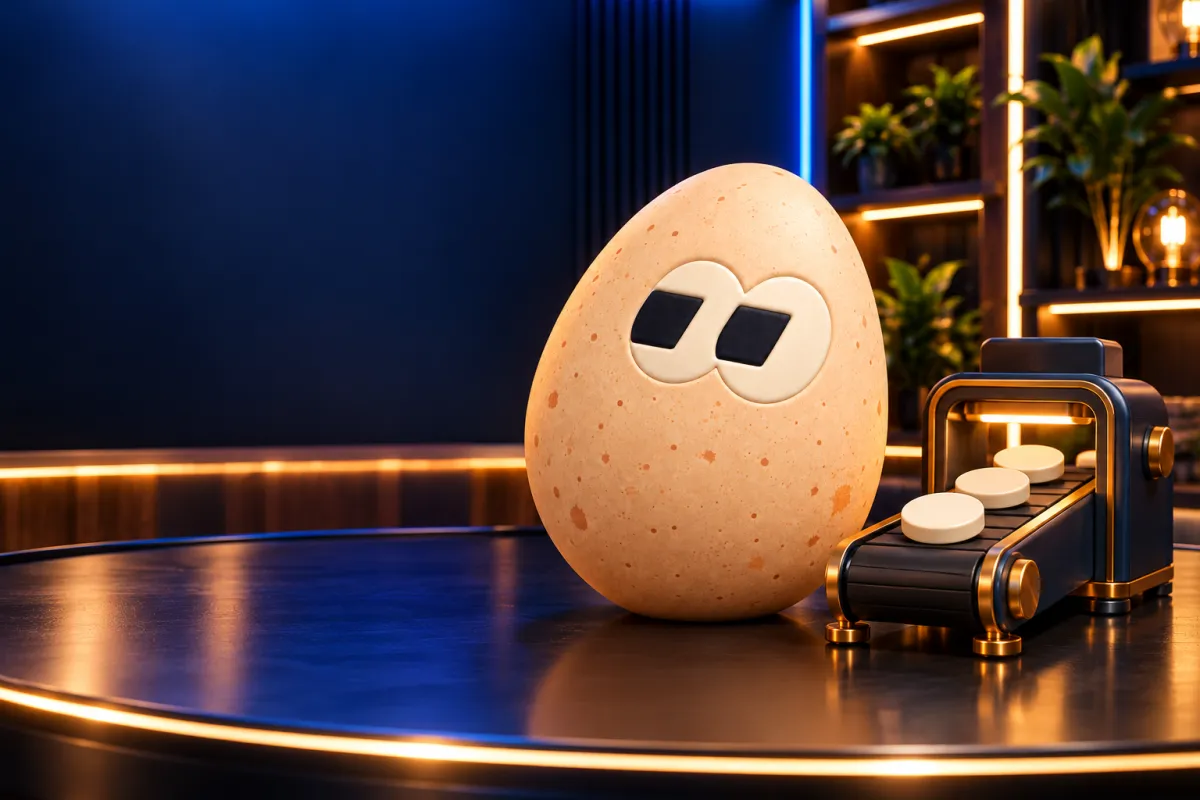 The FOMOEgg egg in the studio, illustrating: What is a memecoin launchpad?