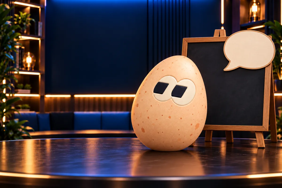 The FOMOEgg egg in the studio, illustrating: What is a memecoin?