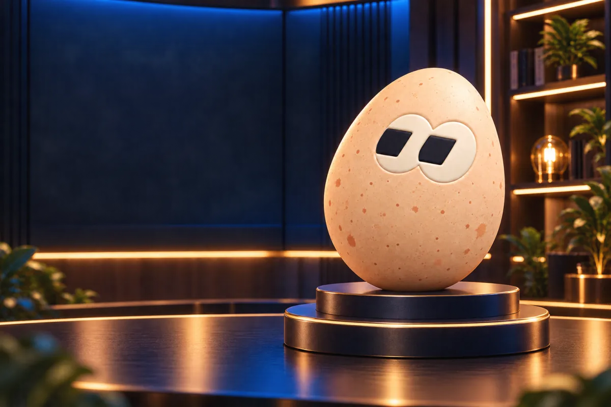 The FOMOEgg egg in the studio, illustrating: What is Robinhood Chain?