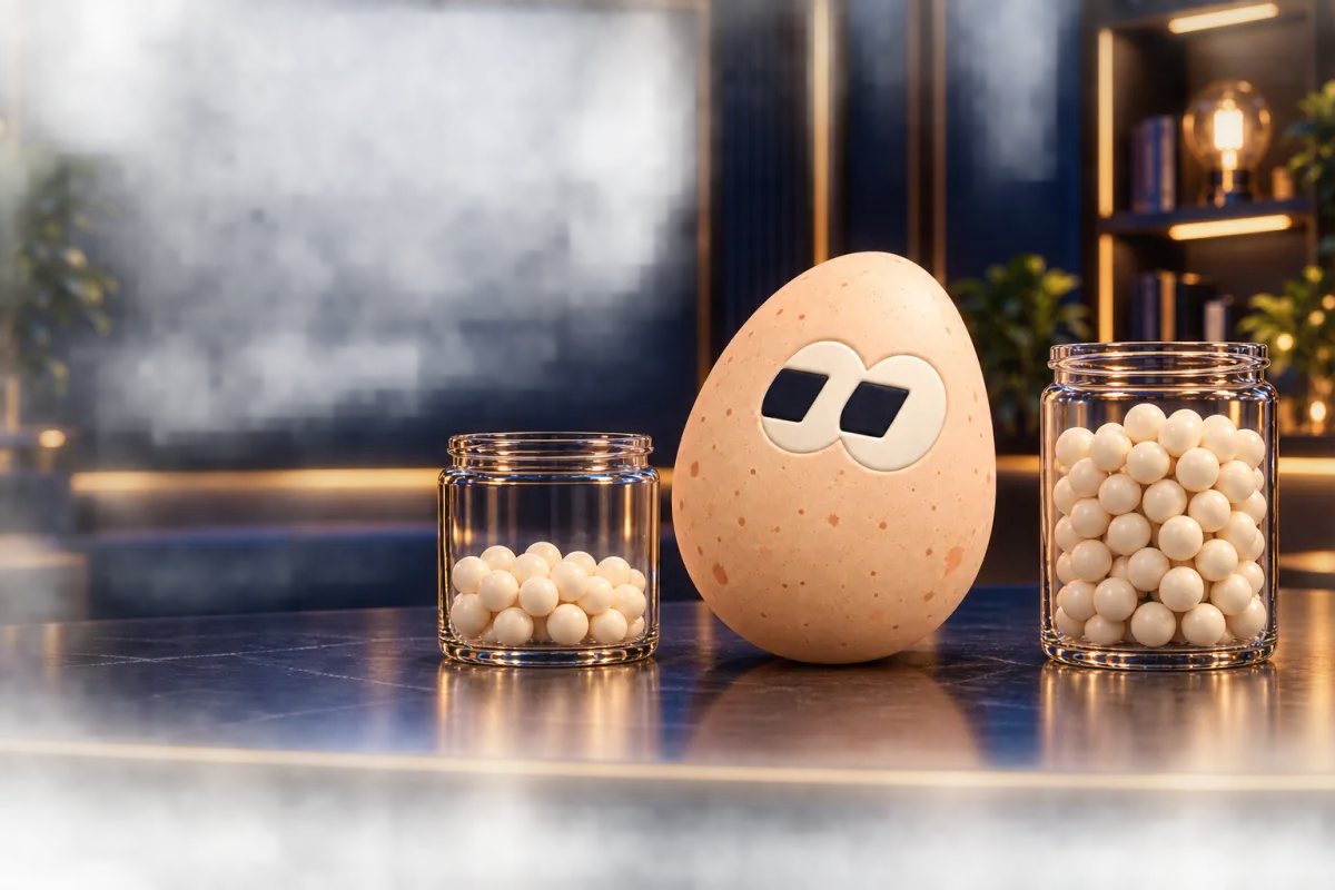 The FOMOEgg egg in the studio, illustrating: What is the difference between total and circulating supply?
