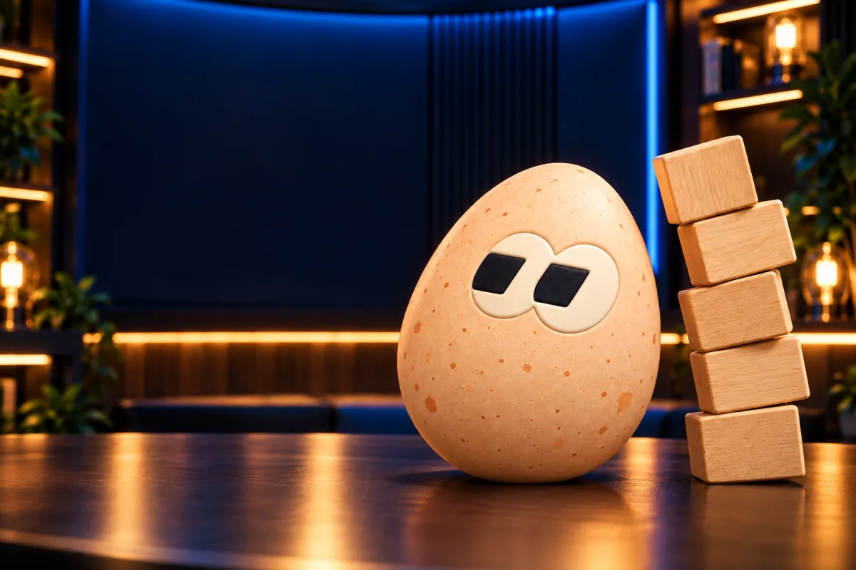 The FOMOEgg egg in the studio, illustrating: Why do memecoins crash after going up?