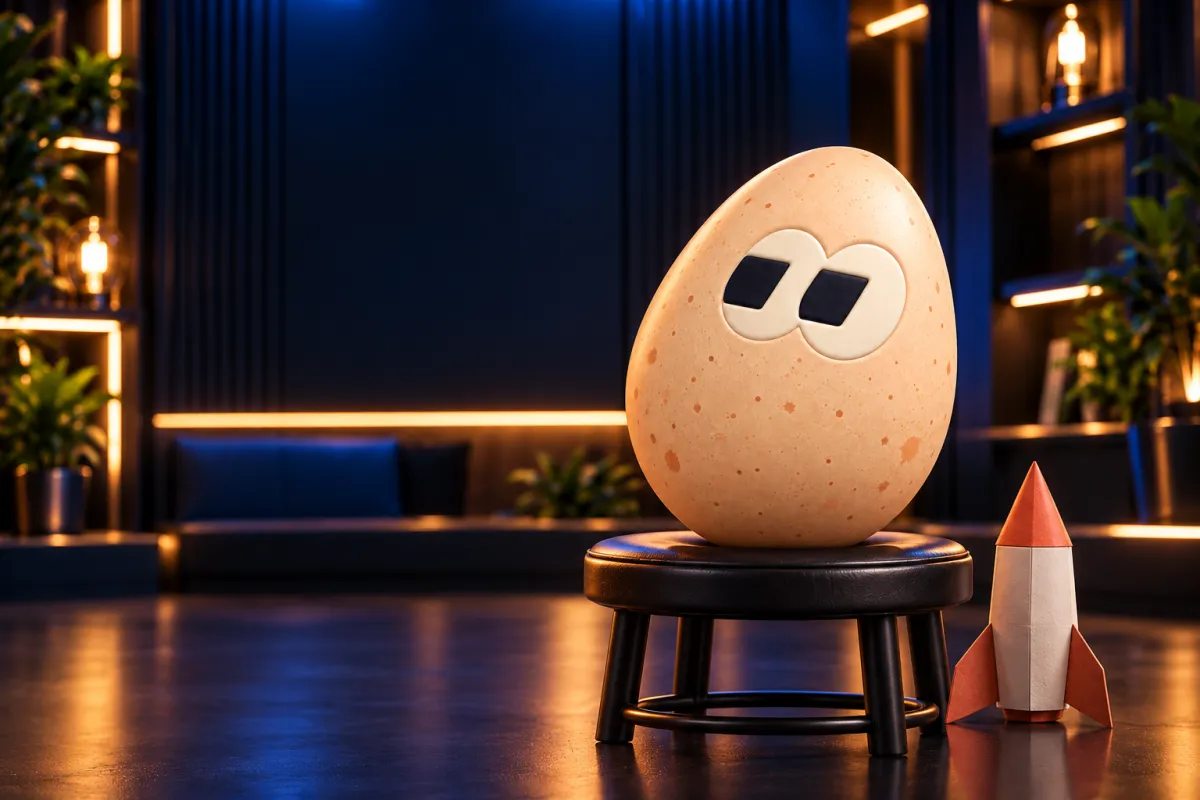 The FOMOEgg egg in the studio, illustrating: Why do memecoins exist?