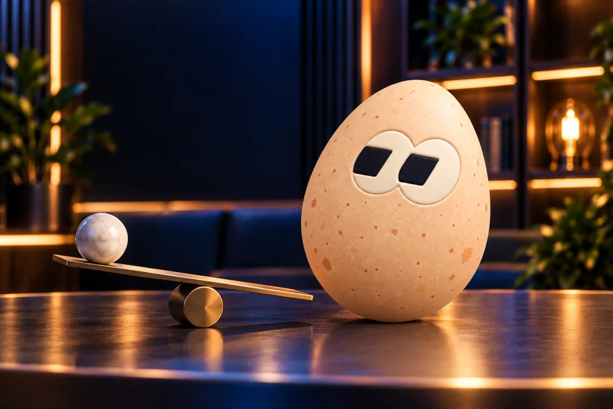The FOMOEgg egg in the studio, illustrating: Why are memecoin prices so volatile?